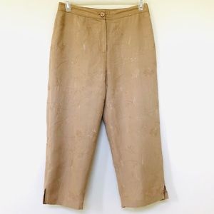 Linen Blend Capris Embroidered Detail ~ Dina K ~ Tan ~ Coastal Grandma ~ Size 8